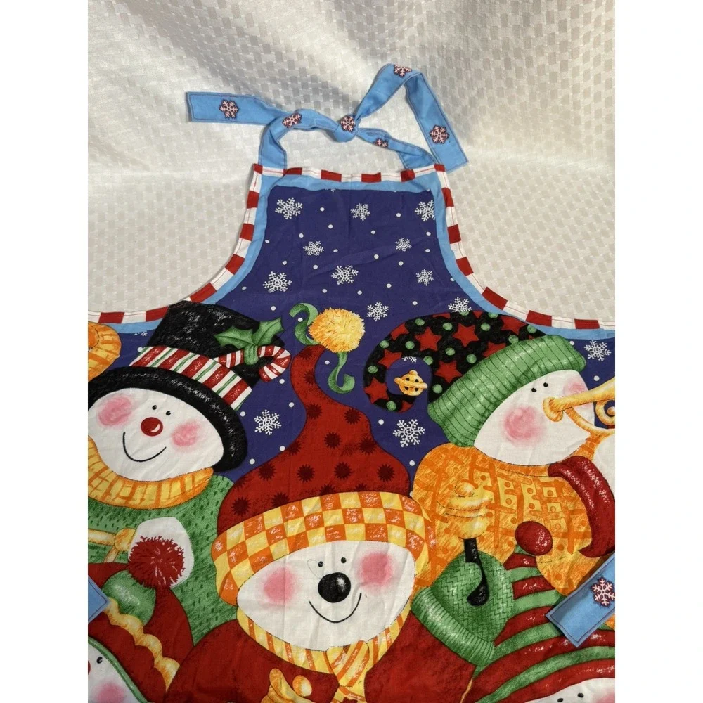 Frostie and Friends Red Blue Green Holiday Cotton Apron Adjustable Ties